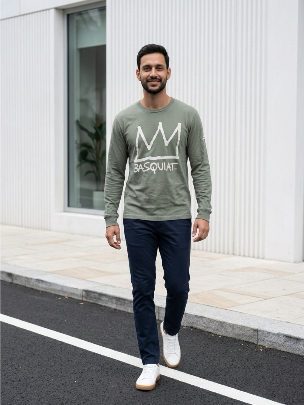 GAP X Jean-Michel Basquiat Mens XS Graphic Long Sleeve T-Shirt Light Sage Casual